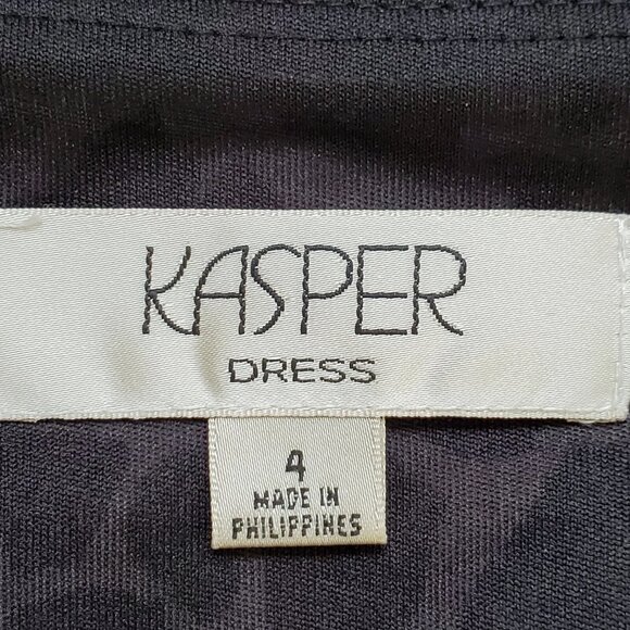 Kasper Black Tan Animal Print Drape Neck Stretchy Sleeveless Classic Dress Sz 4 - Picture 11 of 14